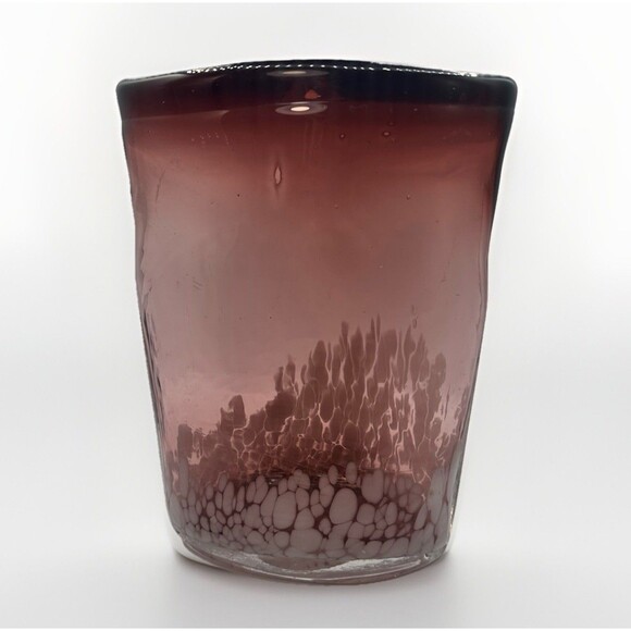 Vtg Creative Art Glass Vase Plum And White Design Hand Blown Thick & Heavy - Picture 1 of 5